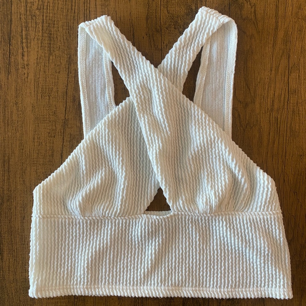 Urban Outfitters Cross Strap Neck Tank, Small, Cream